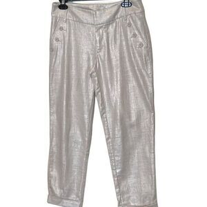 Cynthia Rowley womens pants 2 linen blend nautical theme cropped subtle metallic